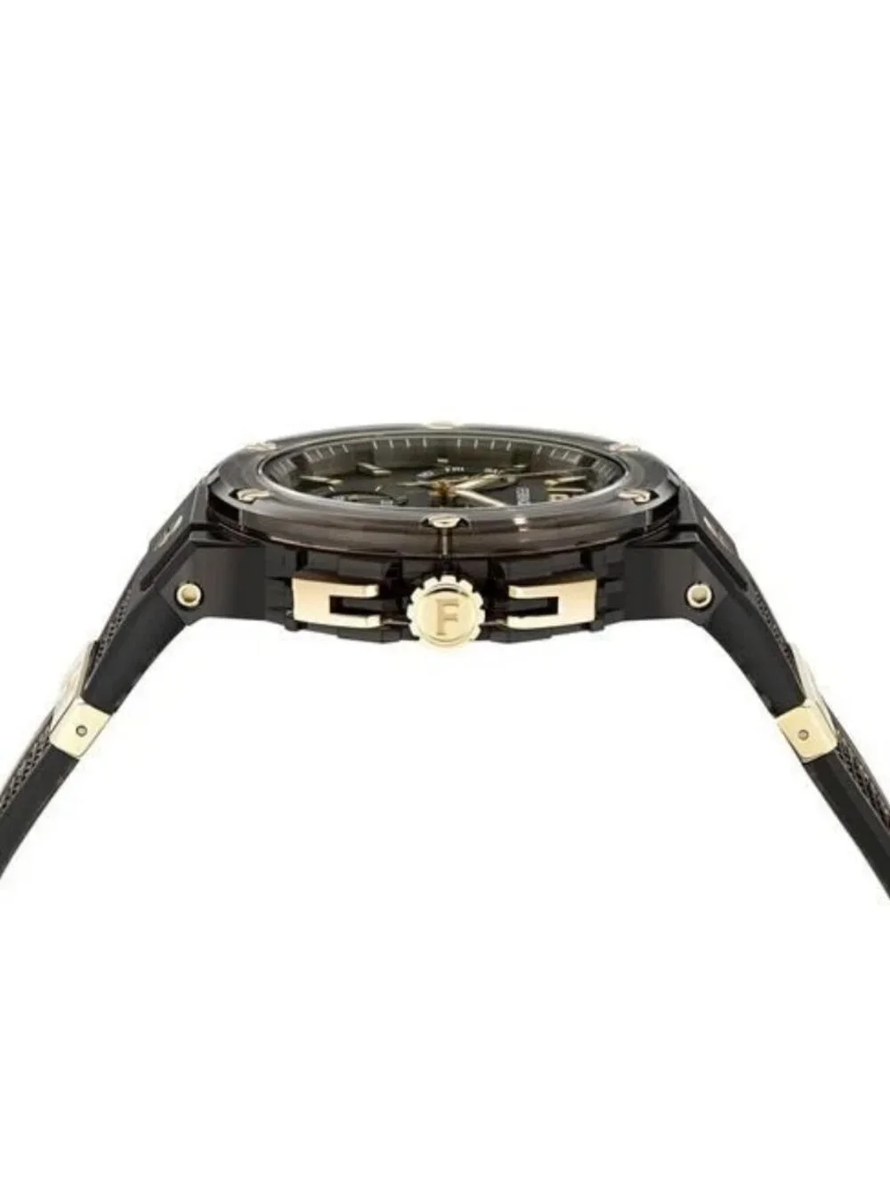 Ferragamo Men's Swiss Watch F-80 Translucent Black Polyurethane Strap 44mm